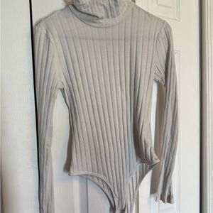 SHEIN Cream Ribbed Long Sleeve Bodysuit